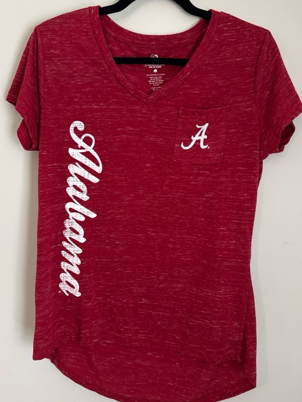 Colosseum Women's Crimson V-Neck Pocket Tee with White Alabama Script